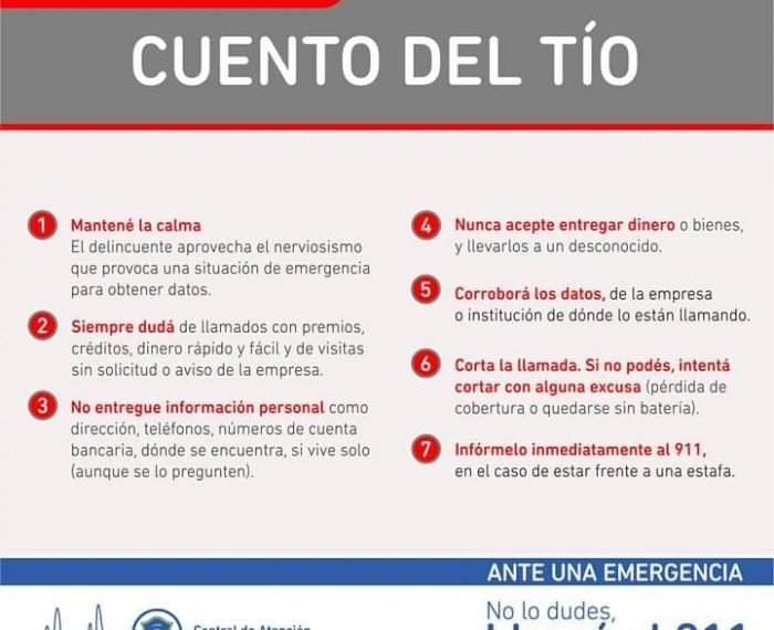 ALERTA ante nuevos llamados bajo la modalidad «Cuento del tío»