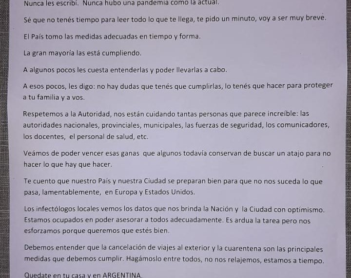 «Nunca hubo una pandemia como la actual», la carta viral de un médico bahiense